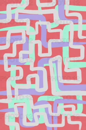 This image features a minimalistic illustration of an abstract maze pattern drawn with thick,