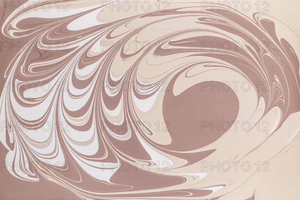 A stunning abstract design featuring a swirling floral pattern in beige and pink acrylic paint. The