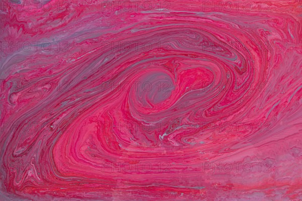 A striking abstract art piece featuring acrylic paint pink and red swirls. This fluid acrylic