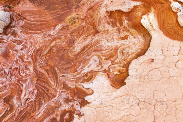 This image captures the stunning and intricate patterns of red and white rock formations,