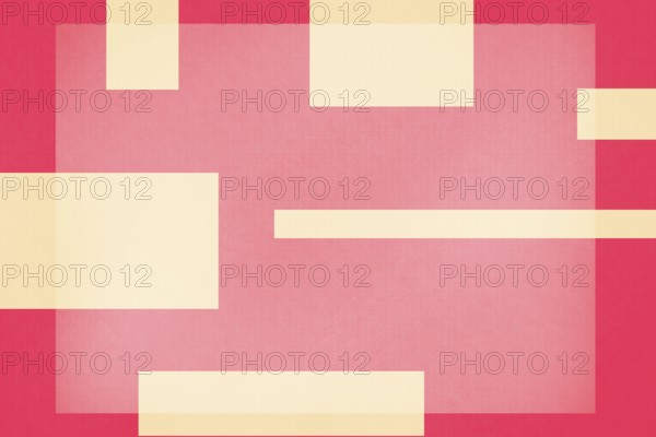 Stylish minimalist illustration featuring overlapping geometric shapes in shades of red and beige,