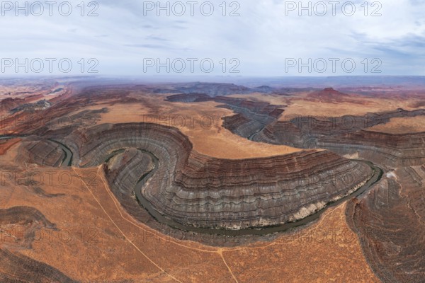 Panoramic aerial view of the San Juan canyon, showcasing the rich geological formations created by