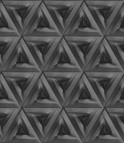 This 3D geometric pattern features a repetitive triangular design, creating a seamless abstract