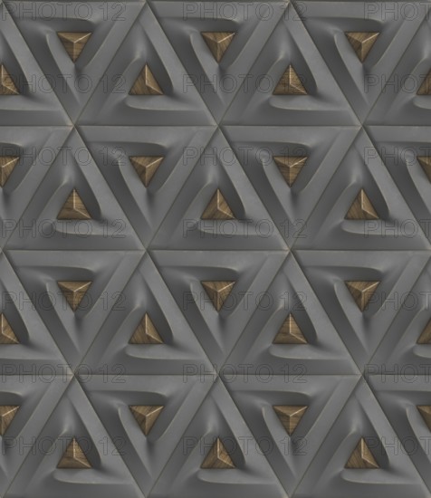 This abstract 3D geometric pattern features intricate triangular designs, ideal for modern