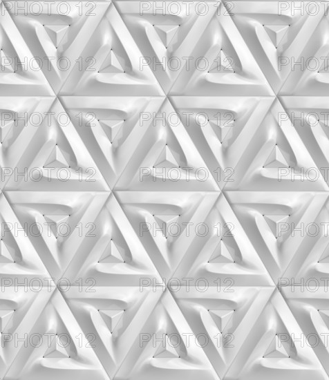 A seamless 3D geometric pattern featuring triangular shapes in a monochrome palette. This abstract