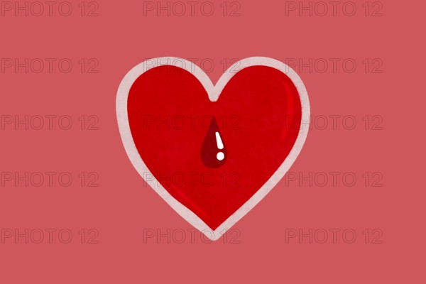 A heart-themed health illustration featuring a red heart with a blood droplet inside, set against a