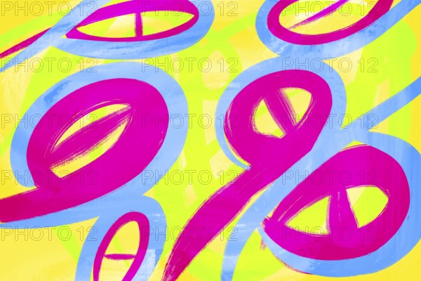 This energetic illustration features vivid abstract patterns in pink, blue, and yellow Dynamic