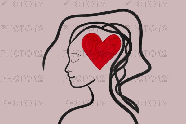 This artistic illustration depicts a silhouette with a heart in the mind, symbolizing the