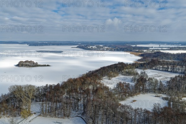There is snow on the frozen Schaalsee near Zarrentin in the UNESCO Schaalsee Biosphere Reserve.