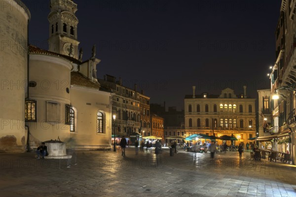 Campo Santa Maria Formosa at night, on the left the church of Santa Maria Formosa, Venice, Veneto,