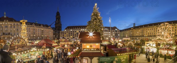 Panorama with Great Pyramid, Christmas Tree and Ferris Wheel at the Striezelmarkt Christmas Market