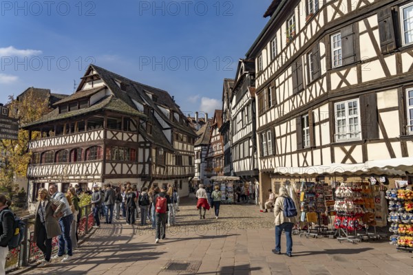 Half-timbered houses on Place Benjamin Zix and the Maison des Tanneurs in Petite France,