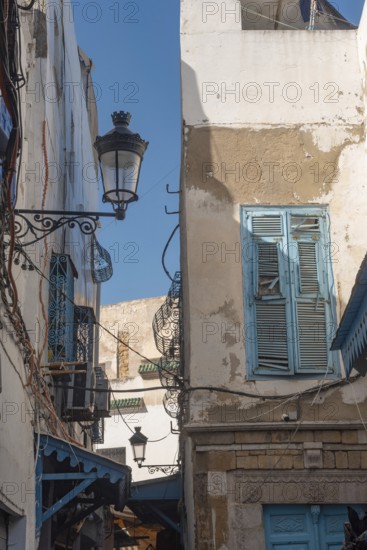 Traditional architecture along the narrow streets of Tunis Medina, the historical Kasbah is a World
