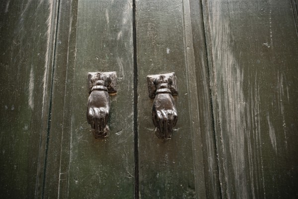 Close up detail of the entrance door of the childhood home of Ibn Khaldun, 14th century Arab Muslim