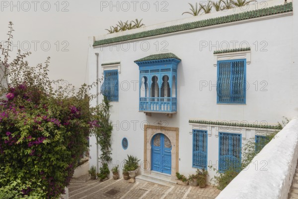 May 17th 2024. Sidi Bou Said, Tunisia. Traditional blue and white architecture of a beautiful villa