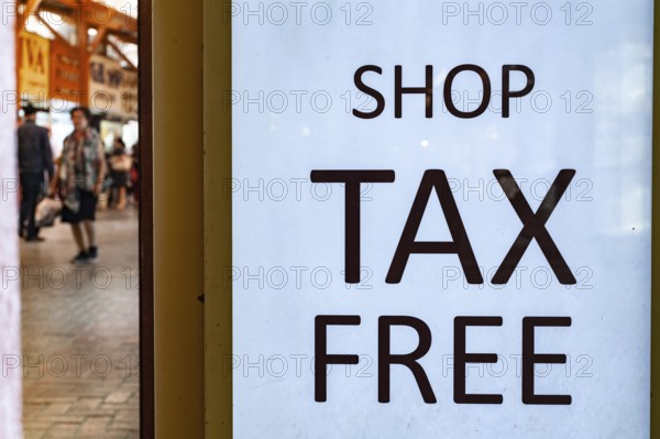 Dubai, United Arab Emirates. June 29th 2019 Tax Free Shopping Sign in the Gold Souk of Dubai Creek,