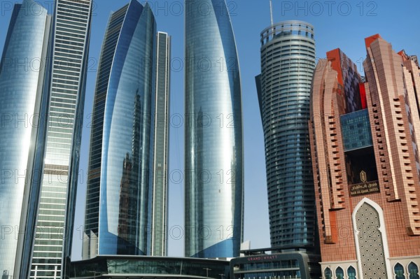 Abu Dhabi, United Arab Emirates. June 23rd 2019. Etihad Towers part of the modern glass fronted Abu