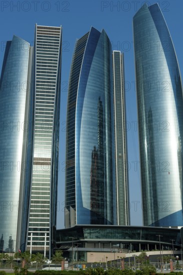 Abu Dhabi, United Arab Emirates. June 23rd 2019. Etihad Towers part of the modern glass fronted Abu
