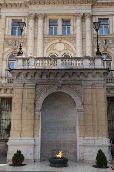 Sarajevo, Bosnia and Herzegovina July 25th 2019. The Eternal flame is a memorial to the military