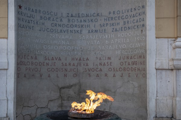 Sarajevo, Bosnia and Herzegovina. July 24th 2019. The Eternal flame is a memorial to the military