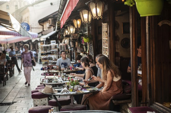 Sarajevo, Bosnia and Herzegovina. July 24th 2019. Traditional Bosnian restaurant in the Old Town of