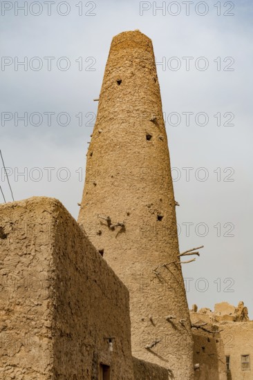 Siwa Oasis, Egypt. April 12th 2018. A traditional mud brick tower in the ruined fortress city of