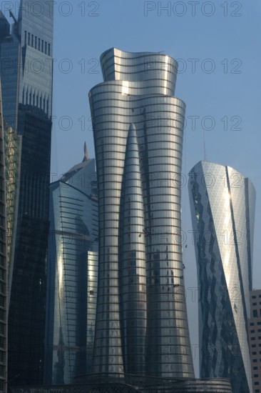 Doha, Qatar. September 20th 2019 Modern glass fronted skyscrapers and office towers line the Doha