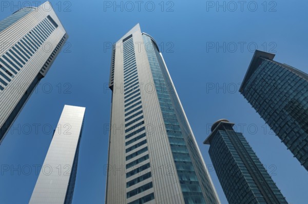 Doha, Qatar. September 20th 2019 Modern glass fronted skyscrapers and office towers line the Doha