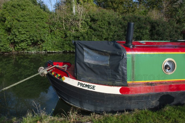 Oxford, England, UK. February 6th 2020 A Narrow boat called Promise moored on the Oxford canal in