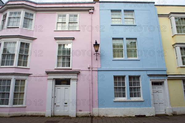Oxford, England, UK. February 2nd, 2020 Pretty coloured houses along Hollywell Street, Oxford City