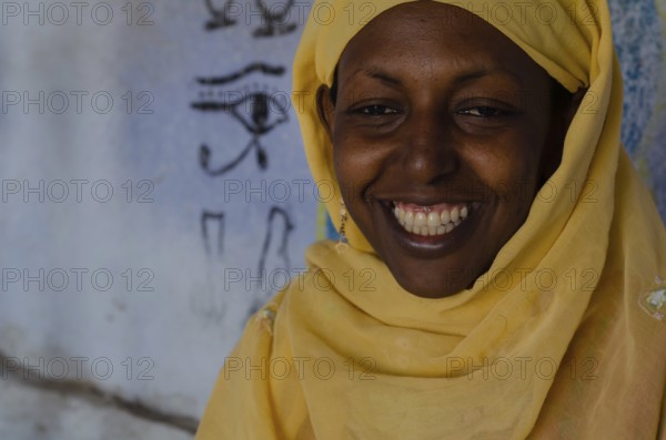 Aswan, Egypt. 11th January 2013 A beautiful smiling Nubian woman at home on the west bank of the