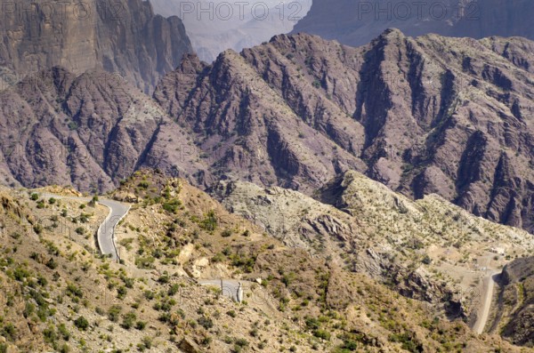 Dramatic Omani mountains called Jebel Akhdar of the Hajar mountain range, the harsh interior of