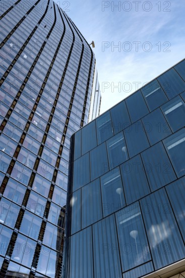 Dynamic high rise glass fronted British architecture, a business district on the south bank of the