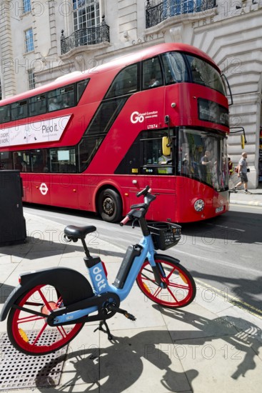 London, United Kingdom, June 28th 2022 Dott Electric E bike available to hire in the West End of