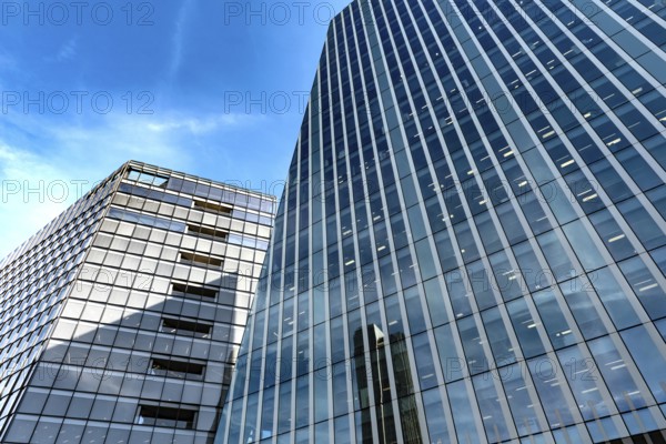 Dynamic high rise glass fronted British architecture, a business district on the south bank of the