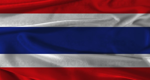 Flag of Thailand with fabric textured background. Close up of National flag of Thailand with
