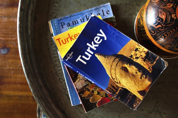 Selcuk, Turkey July 1st 2015 A travel lifestyle selection of guidebooks to Turkey in a holiday