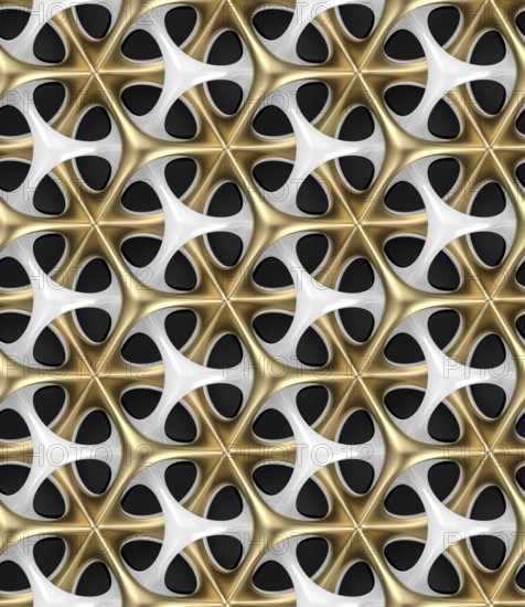Futuristic grid white and gold metal shapes on white background. High quality seamless realistic