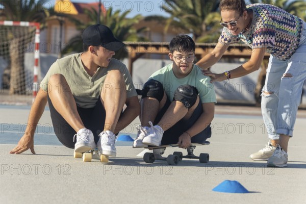 A teenager with Down syndrome enjoys sports with his family, promoting inclusion and joy They
