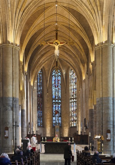 View of choir and altar during a service in St. Christopher's Cathedral, Saint Christopher's