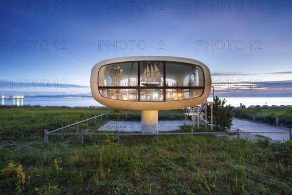 Former rescue station on the beach at dawn, now used as a wedding chapel by the registry office,