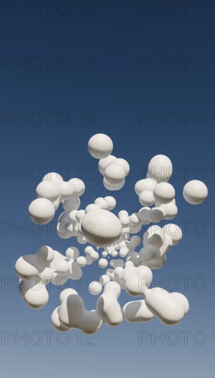 This image features a complex arrangement of surreal, white 3D-rendered abstract shapes resembling
