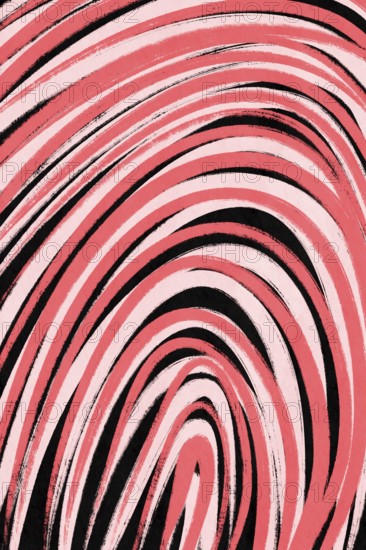 A bold, minimalistic illustration featuring swirling pink and black lines against a white backdrop.