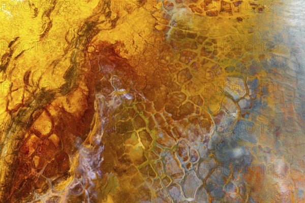 A vivid image showcasing a multicolor mud surface with intricate textures and abstract patterns The