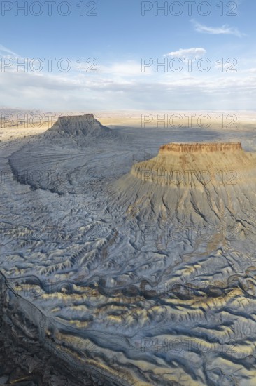 Stunning aerial view of Caineville Mesa, Utah, USA Capturing the majestic landscape, rugged