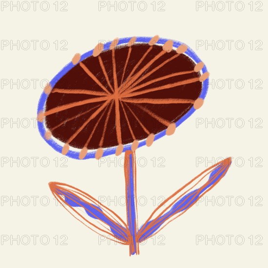 This artistic illustration showcases a vibrant stylized flower with large petals in deep red and