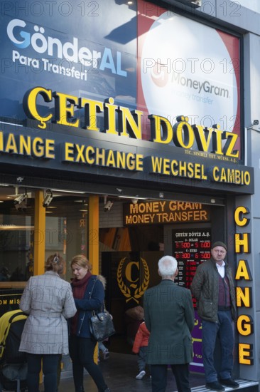 Istanbul, Turkey. November 30th 2019 Money transfer and exchange office along Istiklal street, near
