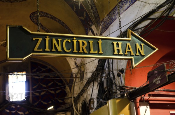 Istanbul, Turkey. January 3rd 2012 Ornate sign for Zincirli Han inside the famous Grand Bazaar,