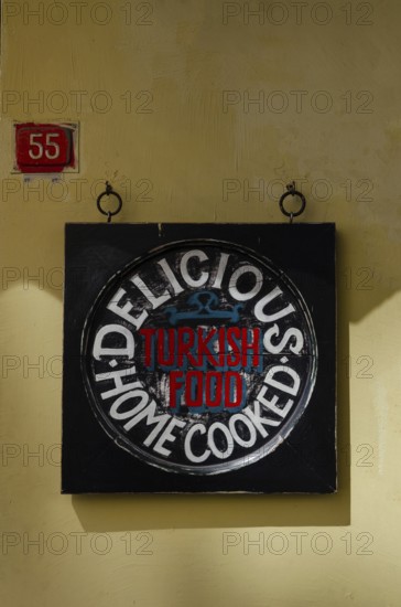 Istanbul, Turkey. May 14th 2015 Delicious Turkish Home Cooked Food sign outside an Istanbul