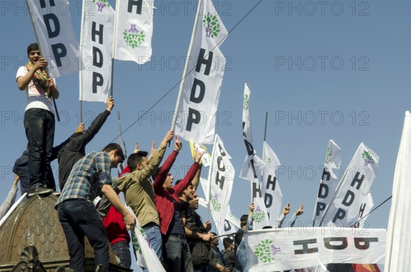 Istanbul, Turkey. April 12th 2015 Kurdish supporters of the HDP party at a political rally in